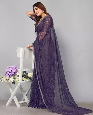 SwiftStyle Self Design Bollywood Net Saree(Grey)