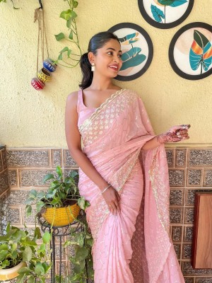 samu Embellished Bollywood Georgette Saree(Pink)