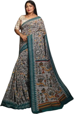 kalpana handloom Graphic Print Handloom Cotton Blend Saree(Multicolor)