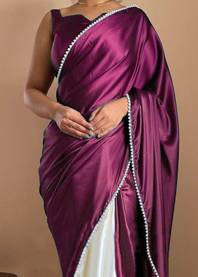 PD CLOTH VILLA Embellished, Solid/Plain Bollywood Satin Saree(Purple)