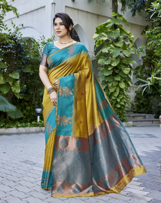 YASHIKA Printed Daily Wear Cotton Silk Saree(Yellow)
