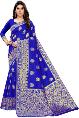 Pdfabrics Self Design Bollywood Jacquard Saree(Blue)