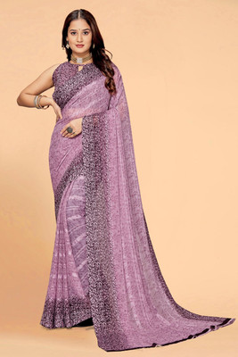 zamuna Geometric Print Daily Wear Georgette Saree(Purple)