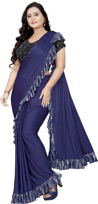 HARPITA Printed Bollywood Lycra Blend Saree(Dark Blue)