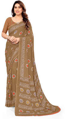 maayro Printed Mysore Georgette Saree(Brown)