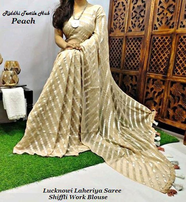 Rudra Fab Striped Leheria Chiffon Saree(Cream)