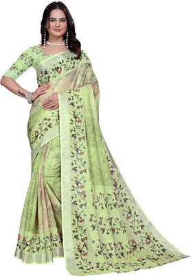HouseOfCommon Woven Kanjivaram Pure Cotton, Cotton Silk Saree(Green)