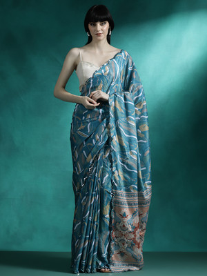Sangria Embroidered Daily Wear Chiffon Saree(Dark Green)
