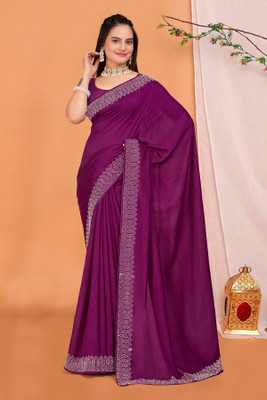 pari creation Solid/Plain Bollywood Georgette Saree(Purple)