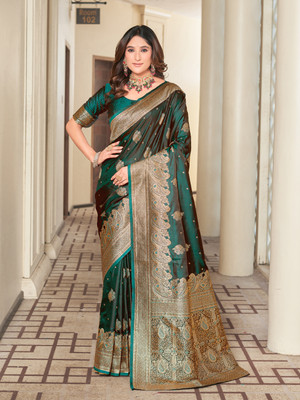 Sariya Woven Banarasi Satin, Jacquard Saree(Green)