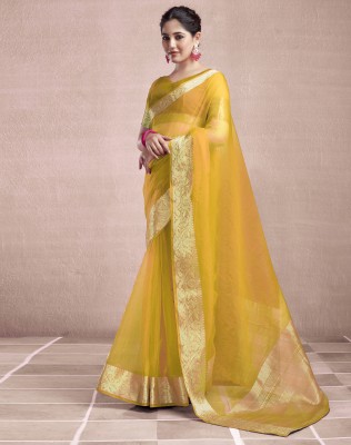 SIRIL Woven, Self Design Banarasi Organza, Jacquard Saree(Yellow, Gold)