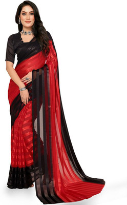 Moda Rapido Striped Daily Wear Satin Saree(Red)