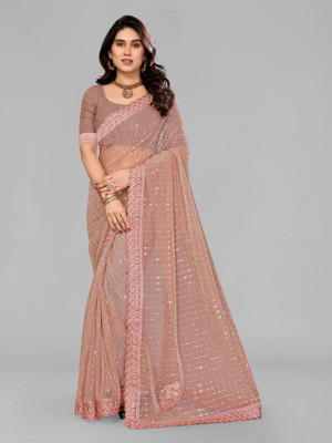 AKFABRICS Self Design Bollywood Lycra Blend Saree(Beige)