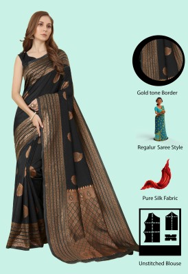 manmohitsaree Woven Banarasi Jacquard Saree(Black)