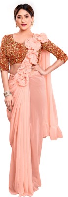 FASHION RELOADERS Solid/Plain Bollywood Georgette Saree(Orange)