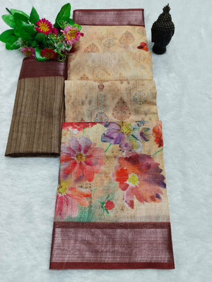 PRTRENDZ Self Design Bollywood Pure Cotton, Cotton Linen Saree(Orange)