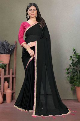 BK COLLECTION Self Design Bollywood Georgette Saree(Black)