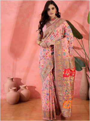 Wovenza Self Design, Woven Bollywood Cotton Blend, Semi-Pashmina Saree(Pink)