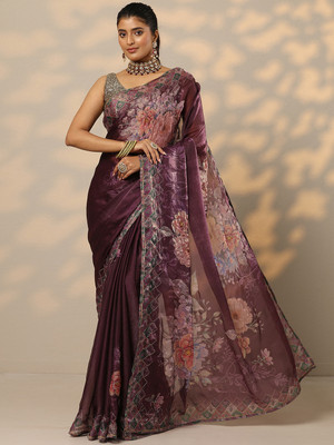 LIBAS Printed Daily Wear Organza Saree(Purple)
