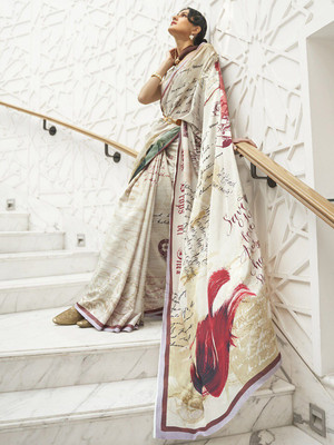 ANOUK Digital Print Bollywood Crepe Saree(Cream)