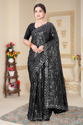 watay Embroidered Bollywood Georgette Saree(Silver)