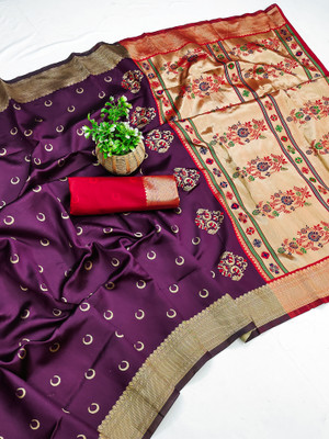 VASTUKALA Woven Kanjivaram Pure Silk, Art Silk Saree(Purple)