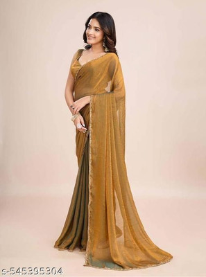 Freya Self Design Bollywood Chiffon Saree(Gold)