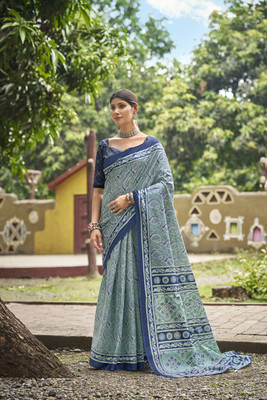 SoshrepCreation Printed Bandhani Pure Cotton Saree(Multicolor)
