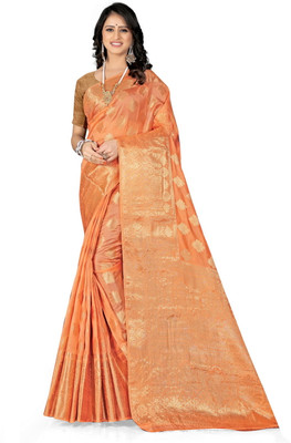 The Vendorvilla Woven Banarasi Silk Blend Saree(Orange)