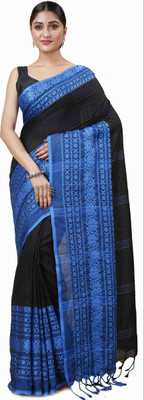 ADbutiq Woven Tant Pure Cotton Saree(Black)