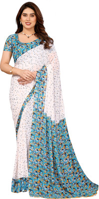 Moda Rapido Printed Daily Wear Georgette Saree(White, Blue)