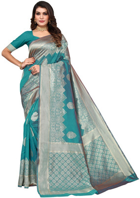 Gosriki Woven Kanjivaram Silk Blend Saree(Light Blue)