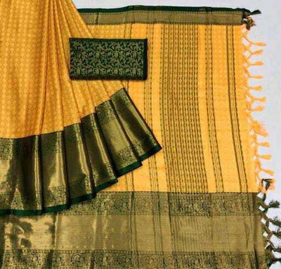 Laxmitax Printed Dharmavaram Cotton Silk, Jacquard Saree(Yellow)