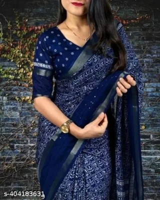 Vraggi Printed Bollywood Cotton Silk Saree(Dark Blue)