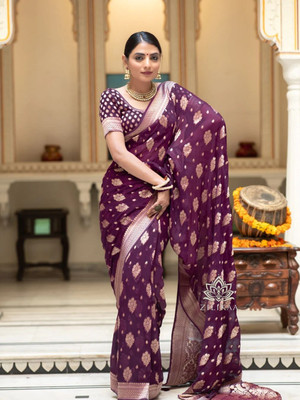 HouseOfCommon Self Design Banarasi Art Silk Saree(Purple)