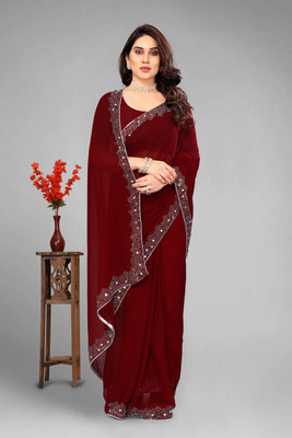 VEERAIVA Embroidered Bollywood Georgette Saree(Maroon)