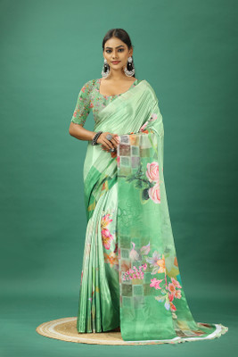 A V M PRINTS Self Design Bollywood Crepe Saree(Light Green)