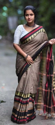 HouseOfCommon Woven Bollywood Handloom Pure Cotton Saree(Brown)