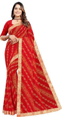 BSM Printed, Self Design Daily Wear Georgette Saree(Red)