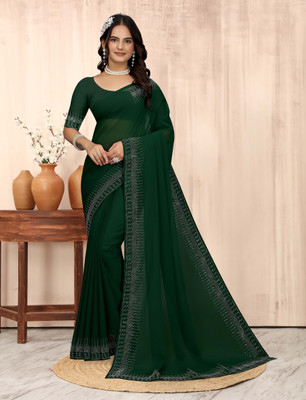 RB studio Solid/Plain Bollywood Georgette Saree(Green)