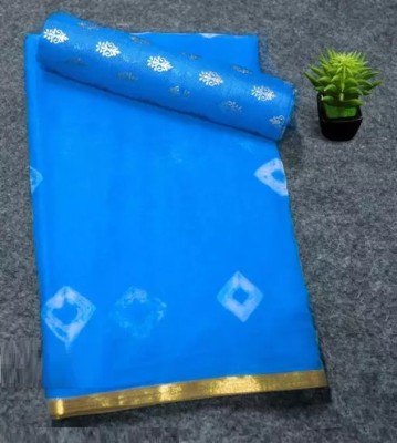 REBOOT FASHIONS Geometric Print Bandhani Chiffon Saree(Light Blue)