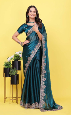 PRIYANSHI ENTERPRISE Embroidered, Embellished Bollywood Silk Blend Saree(Multicolor)