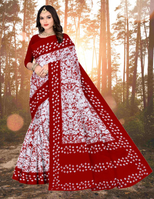 SITA GITA Printed Bandhani Cotton Blend Saree(Red)