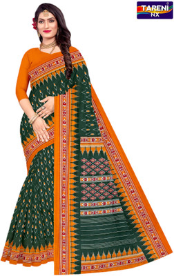 Tareninx Printed Sambalpuri Pure Cotton Saree(Green)