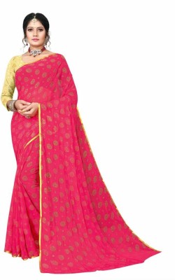 Houseofovya Printed Bollywood Chiffon Saree(Pink)