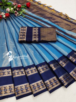 AVANTIKA FASHION Printed, Solid/Plain Banarasi Art Silk, Cotton Silk Saree(Light Blue)