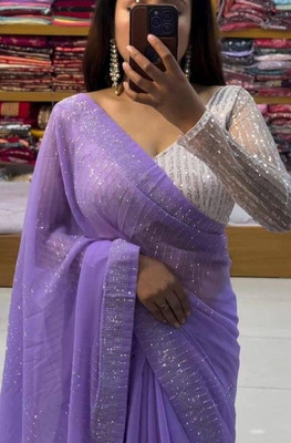 Nepyun Collection Solid/Plain, Self Design Bollywood Georgette Saree(Purple)