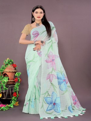 SAREE EXOTICA Printed Bollywood Cotton Blend Saree(Light Blue)