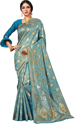 KSNDVTrendz Printed Handloom Cotton Silk Saree(Blue)