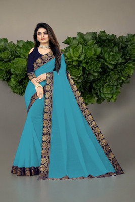 Volmina Solid/Plain Chanderi Cotton Blend Saree(Light Blue)